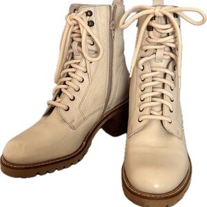 Seychelles Irresistible Cream Combat Boots with Lace-Up Design and Sturdy Sole